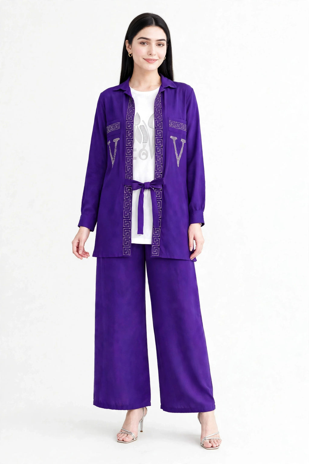 Luxe V-Stone Tie Co-Ord Set - (3 Pc) - BU10071