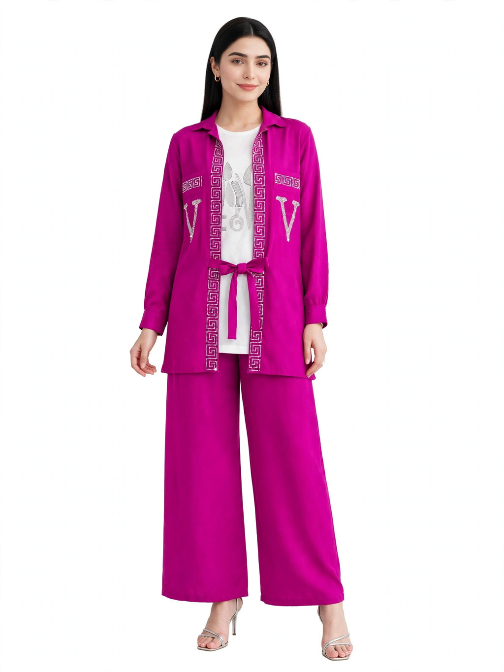 Luxe V-Stone Tie Co-Ord Set - (3 Pc) - BU10071