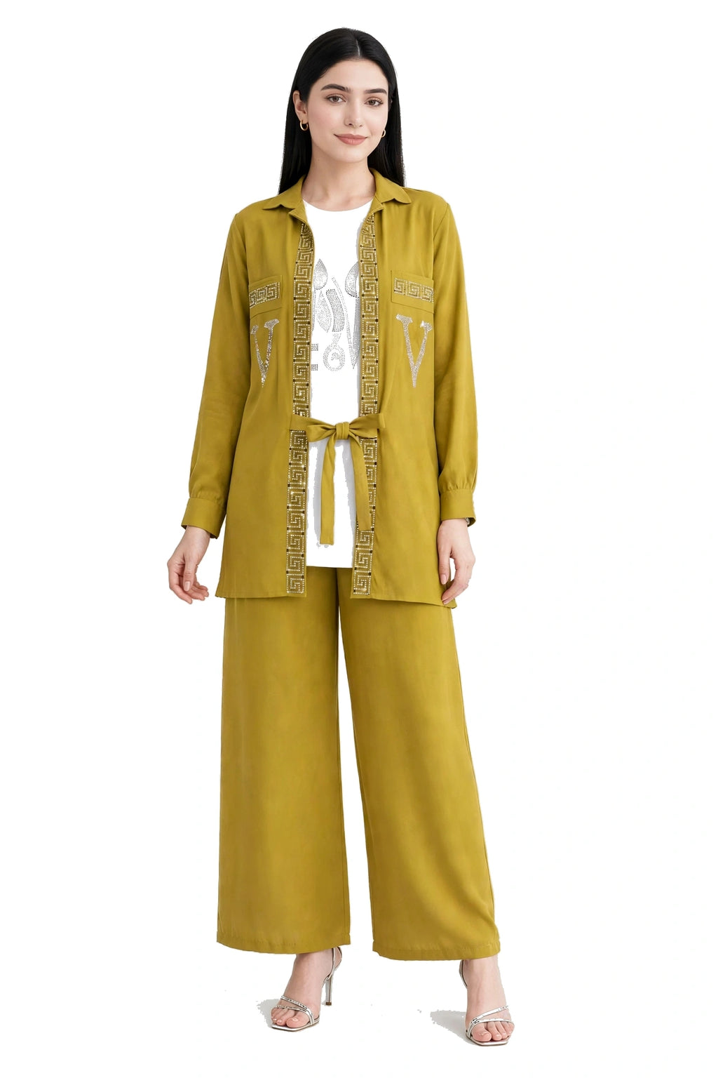 Luxe V-Stone Tie Co-Ord Set - (3 Pc) - BU10071