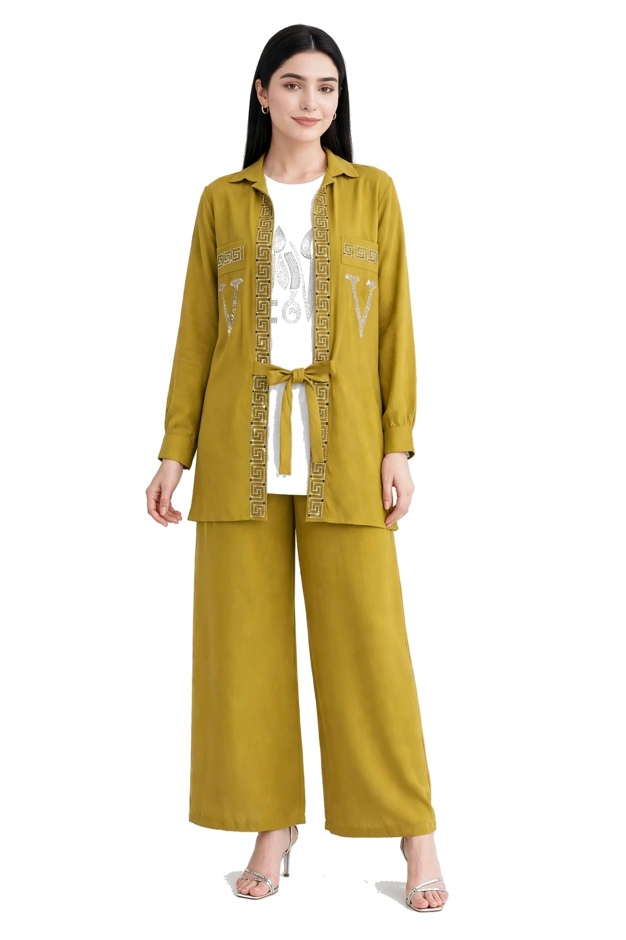 Luxe V-Stone Tie Co-Ord Set - (3 Pc) - BU10071