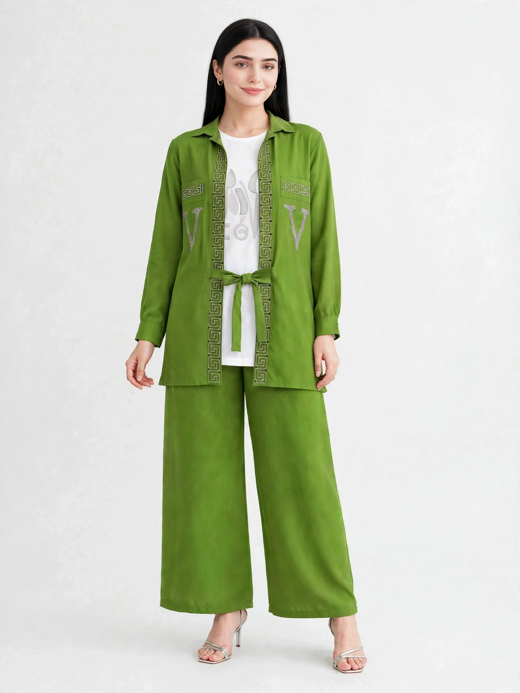 Luxe V-Stone Tie Co-Ord Set - (3 Pc) - BU10071